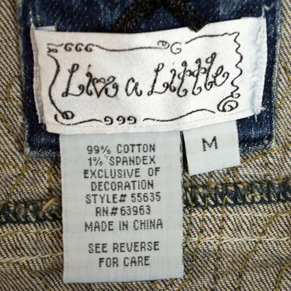 LIVE A LITTLE Blue Embroidery Embellished Long Sleeve Jean Jacket M - Picture 12 of 13